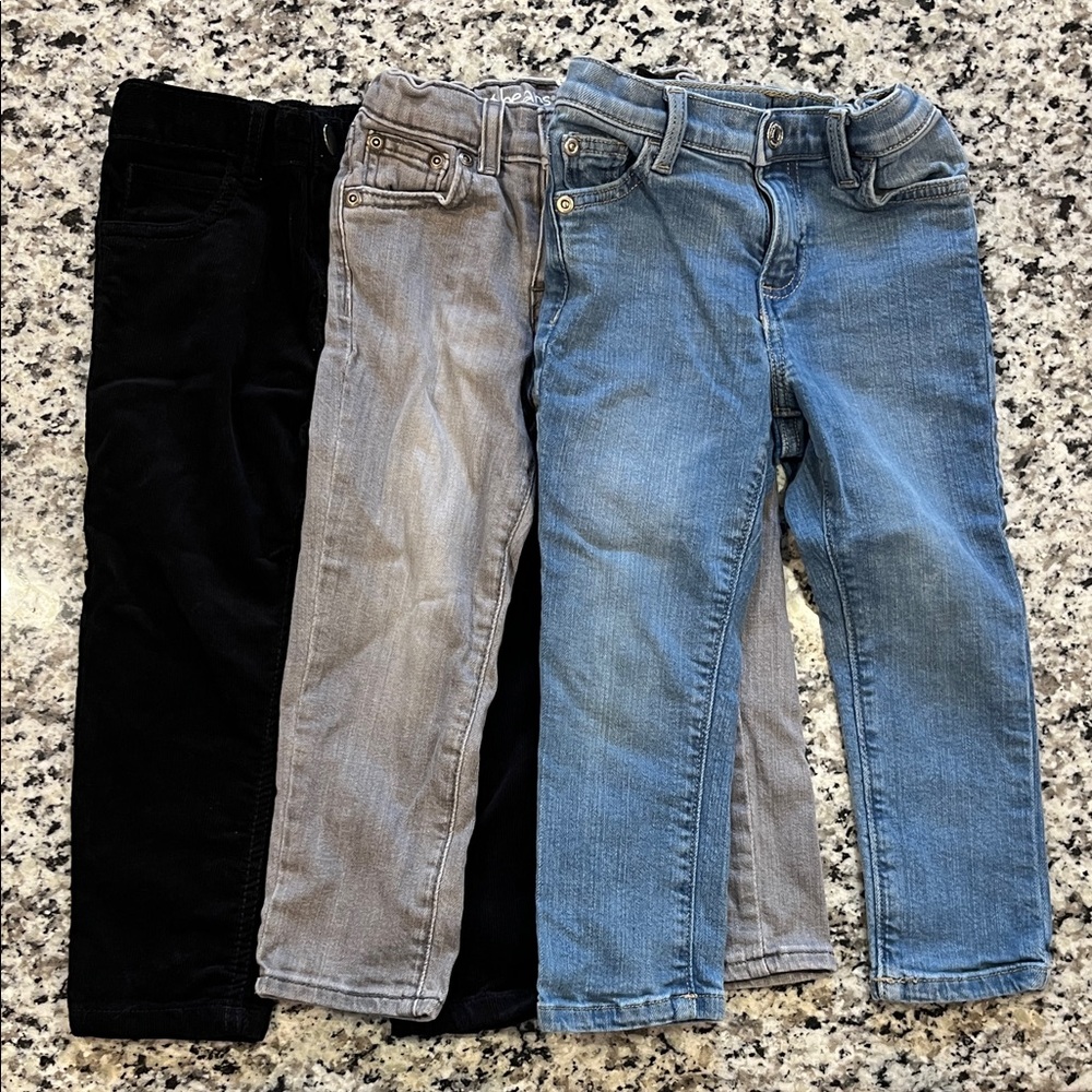 Kids Denim and Corduroy Pants Set - Black, Gray, and Blue